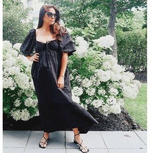 Zara Eyelet Black Poplin Midi Dress with Cutwork